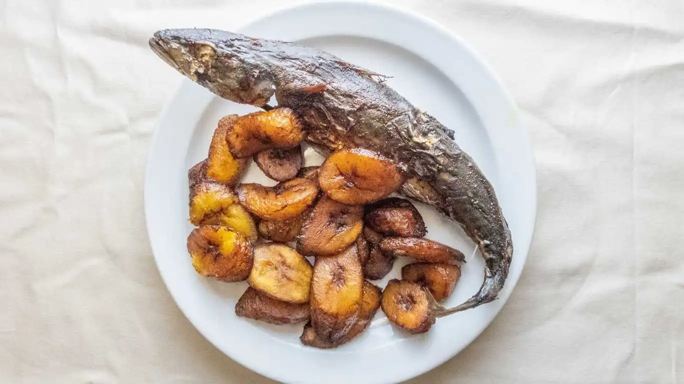 Fried Fish and Plantain at Atiga Restaurant in Winnipeg, MB