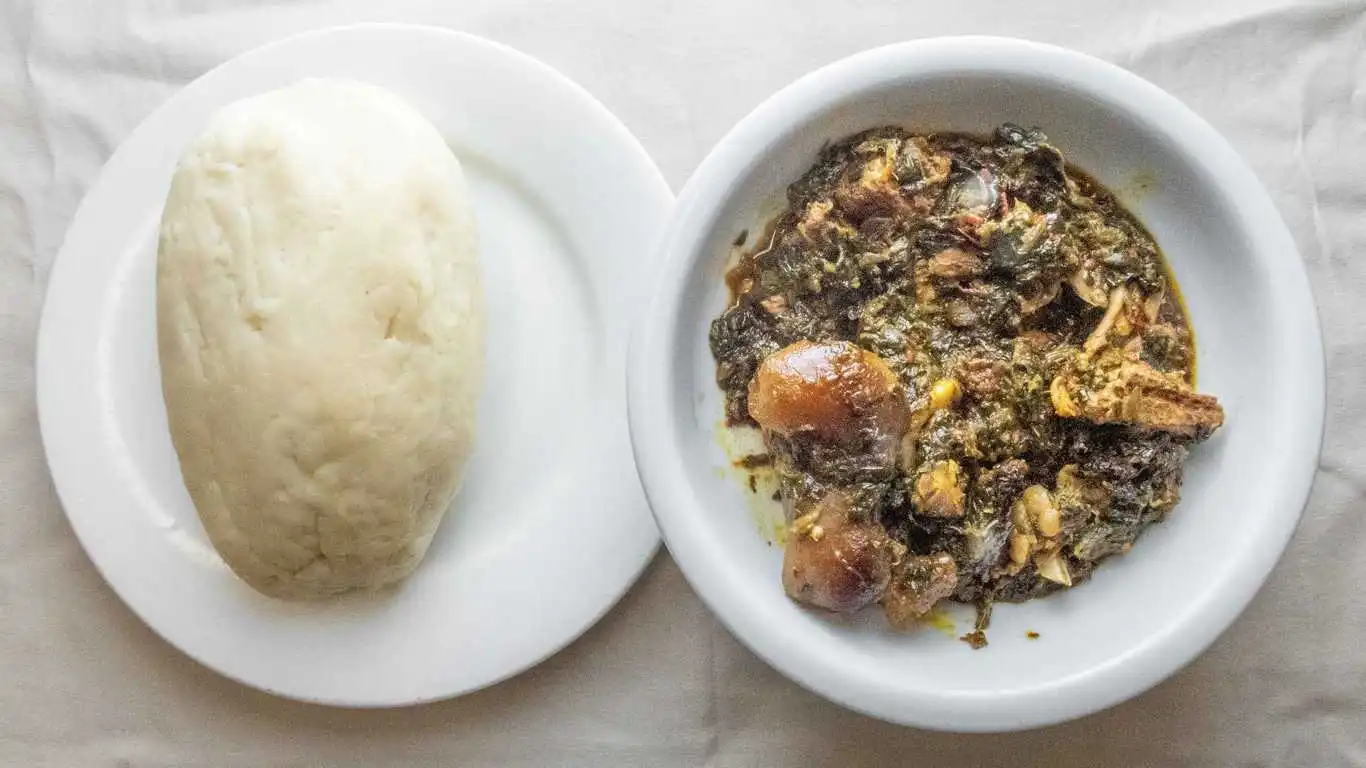 Okra Soup with Poundo Yam at Atiga Restaurant in Winnipeg, MB